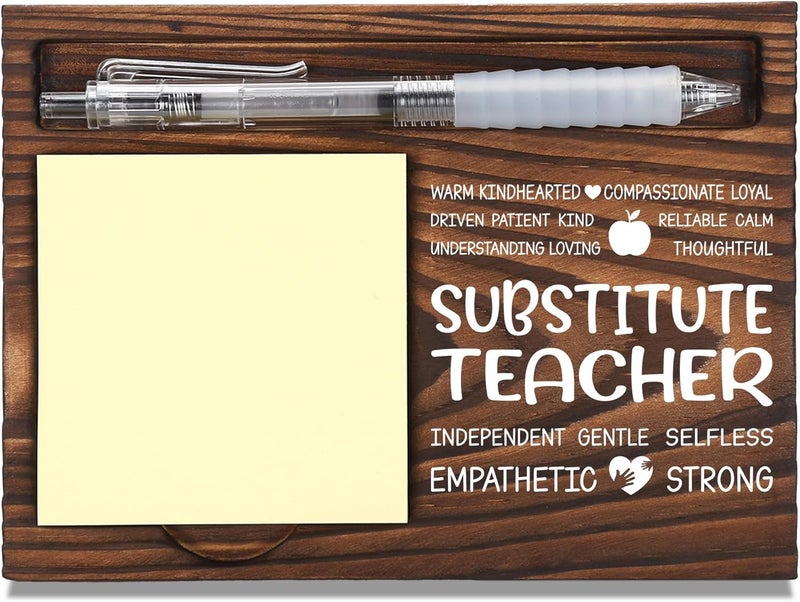 FTONENI Substitute Teacher Appreciation Gifts, Thank You Gift for Substitute Teacher, School Office Coworkers Staff Appreciation Gifts, Sticky Note Holder Wooden Notepad & Pen Holder 6.5" x 4.7" - FTA256 - Image 1